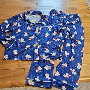 Womems Blue Pajamas with Snowman Print
